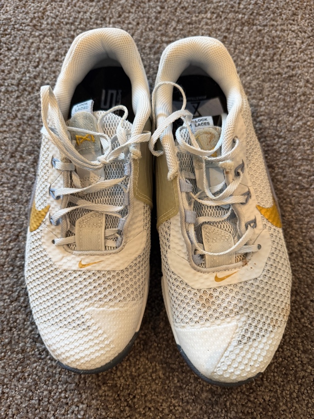 Nike White & Gold Breathable Mesh Running Shoes